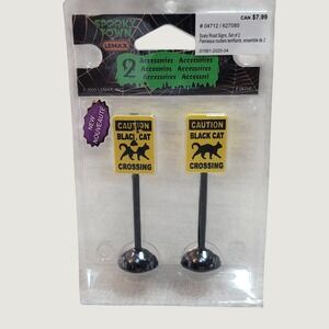 Lemax Spooky Town Scary Road Signs Set of 2 Black Cat Crossing 04712 Halloween